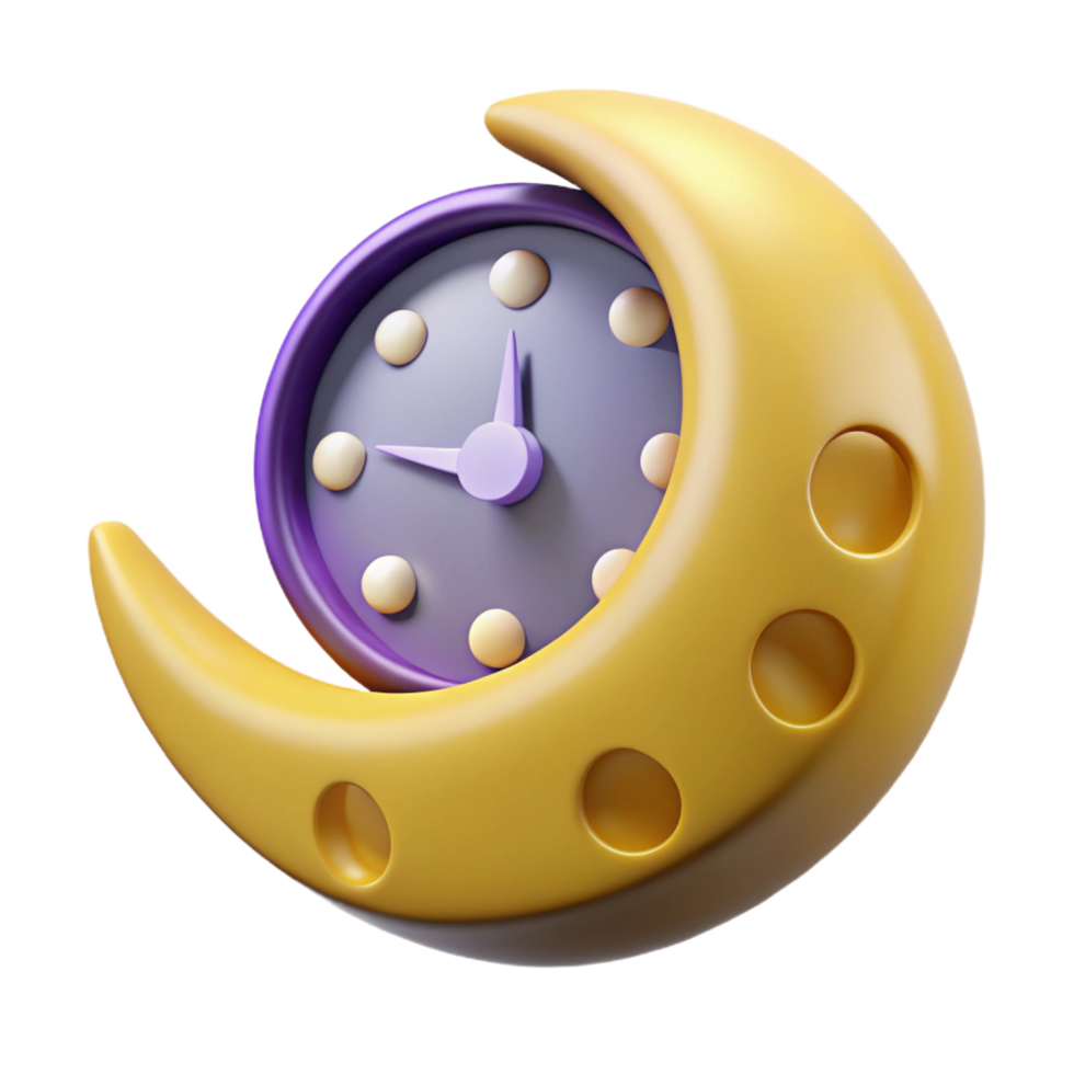 vibrant rustic Crescent Moon Clock 3D Render high quality png