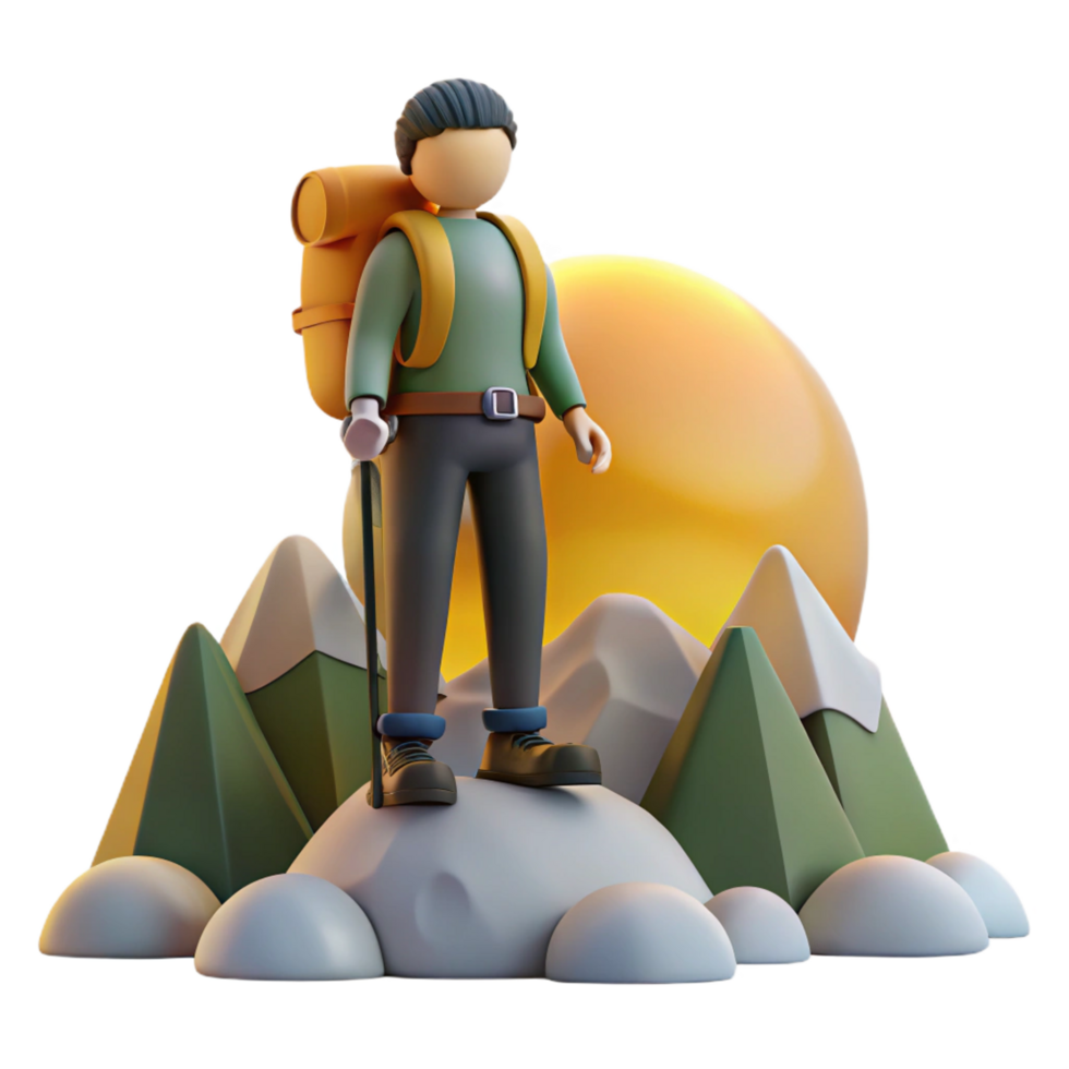 elegant artistic 3D Illustration Hiker on Mountain Peak at Sunset genuine png