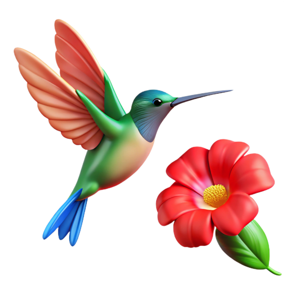 extraordinary artistic Vibrant Hummingbird and Flower 3D Illustration high resolution png
