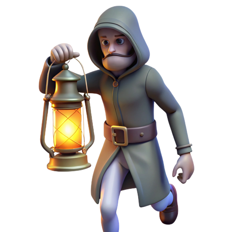 extraordinary abstract 3D Render Man with Lantern Illustration premium png
