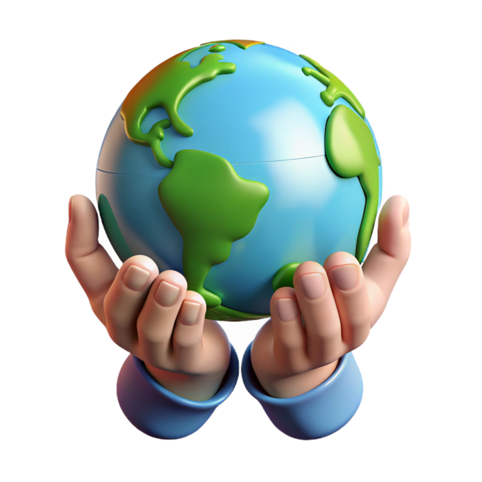 impressive minimalist 3D Cartoon Earth Globe in Hands authentic png