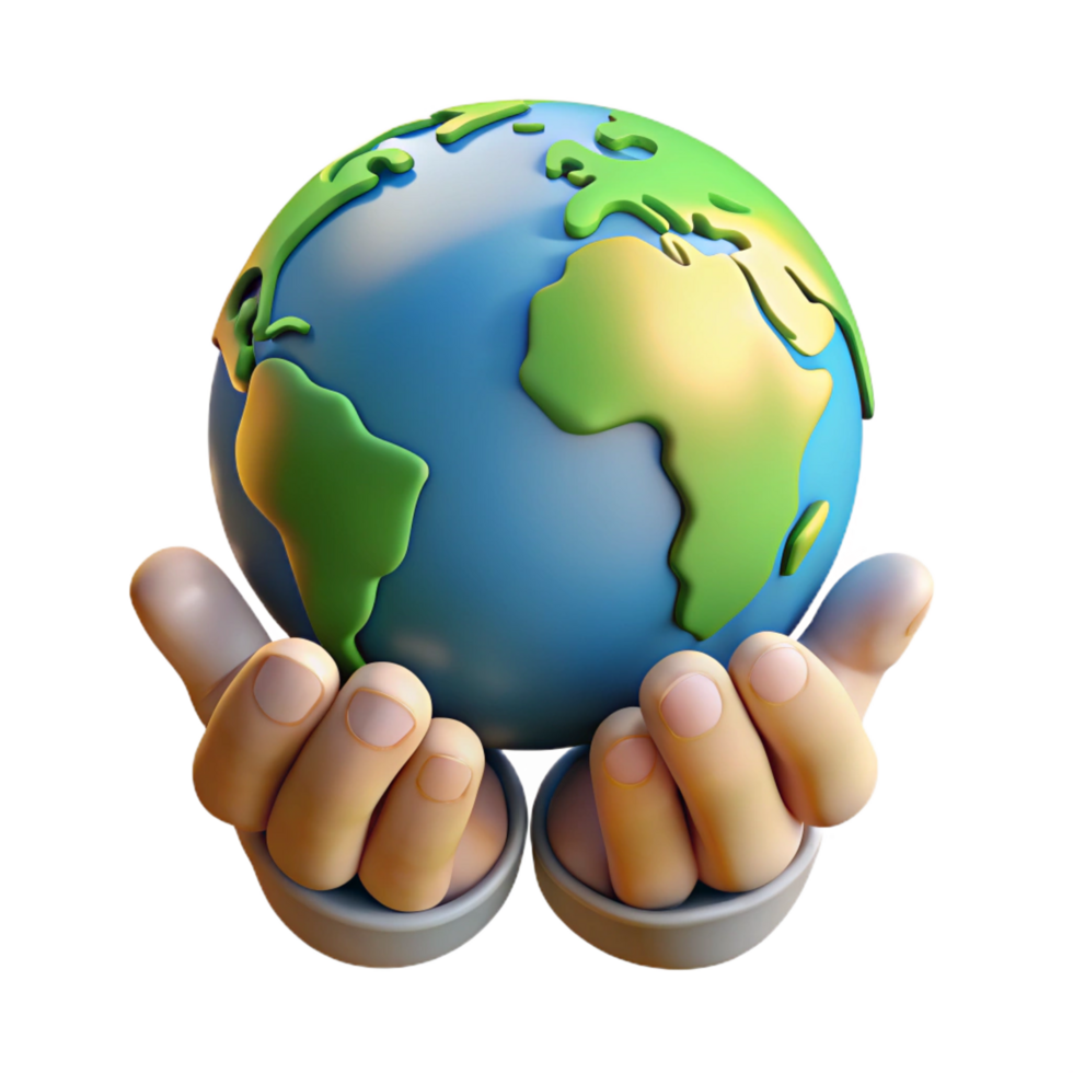 beautiful abstract 3D Cartoon Earth Globe in Hands detailed png