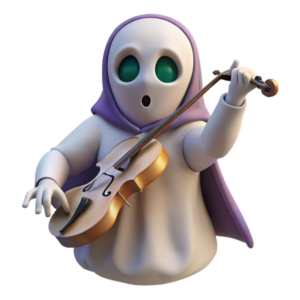 elegant artistic 3D Render Ghost Violinist Illustration 4K png