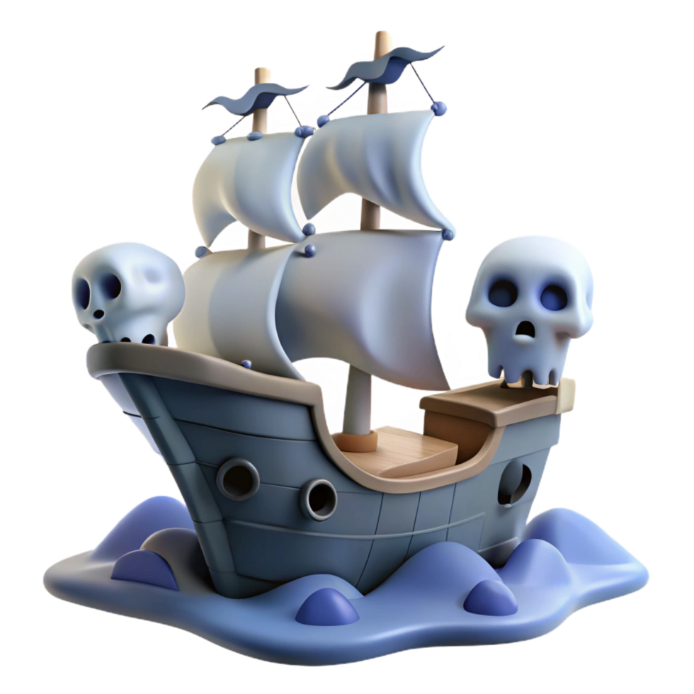 dramatic contemporary Cartoon 3D Ship with Skulls Illustration original png