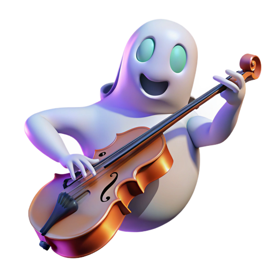 beautiful creative Playful Ghost 3D Render Cello Music high quality png