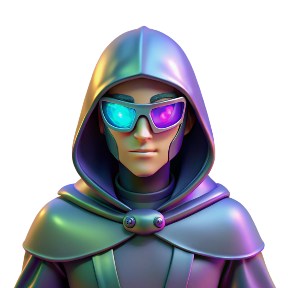 elegant minimalist 3D Render Futuristic Hooded Figure detailed png