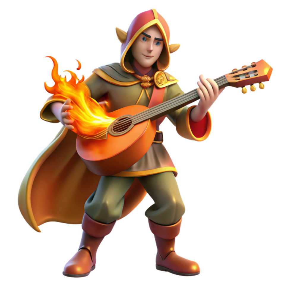serene modern Fantasy Elf Musician 3D Render high resolution png