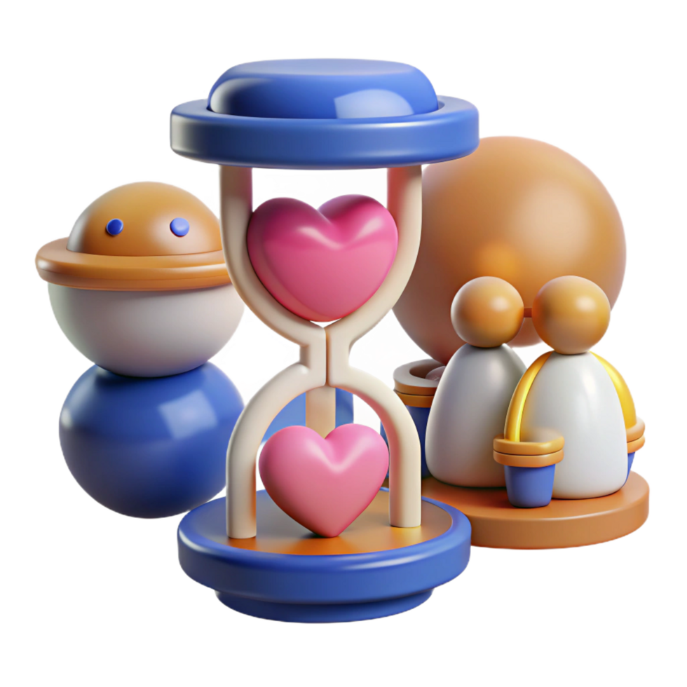 dramatic minimalist 3D Render of Hourglass with Hearts and Couple high quality png