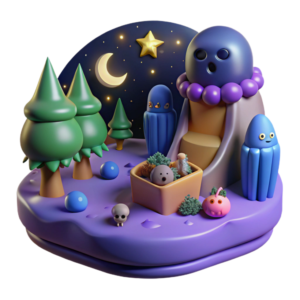 dramatic artistic Night Forest 3D Illustration premium png