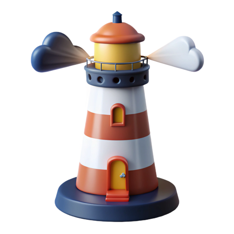 wonderful minimalist Cartoon Lighthouse 3D Render original png