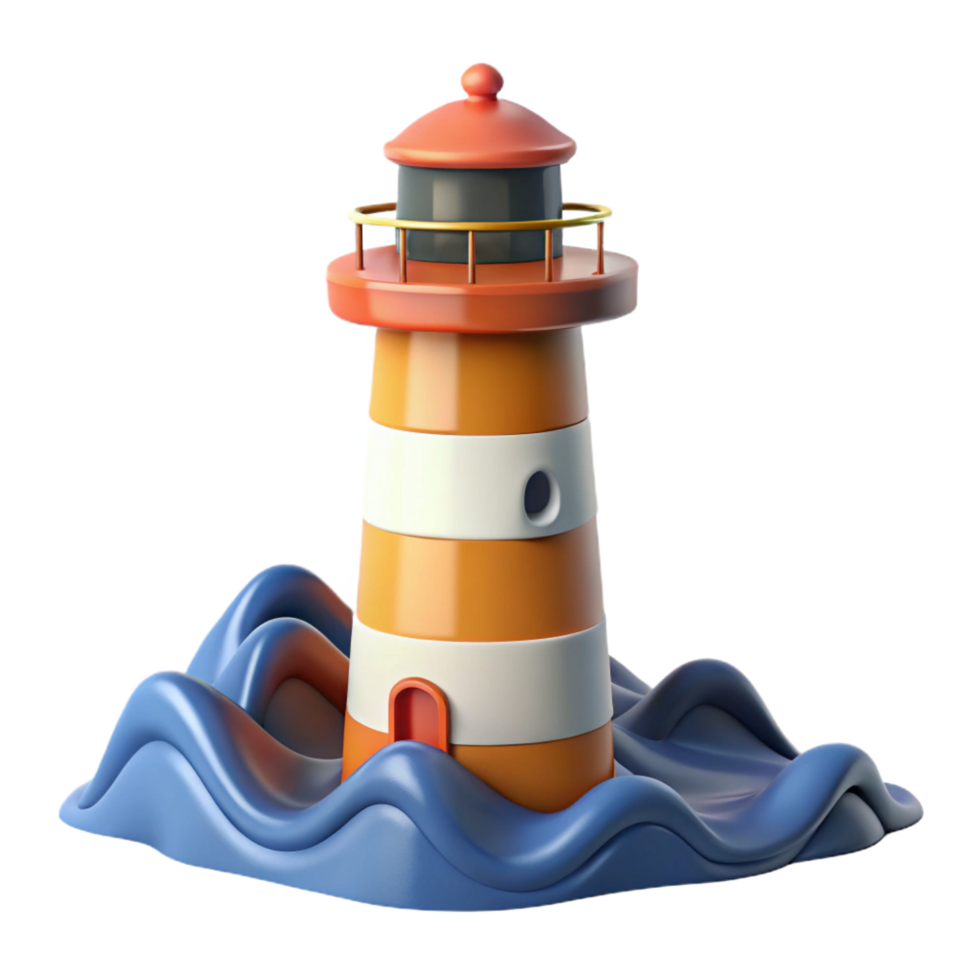 vibrant contemporary Cartoon Lighthouse 3D Render premium png