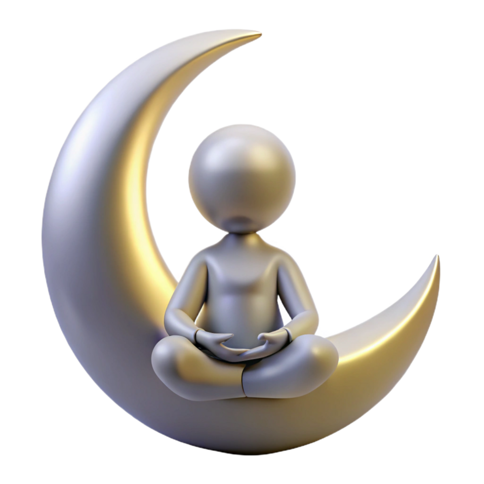 beautiful vintage 3D Render Peaceful Meditation on Crescent Moon genuine png
