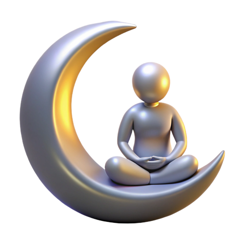impressive artistic 3D Illustration Peaceful Meditation on Crescent Moon high resolution png