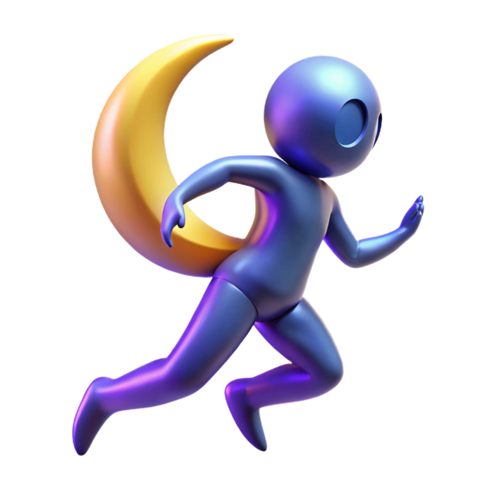 elegant contemporary 3D Running Figure with Crescent Moon exclusive png