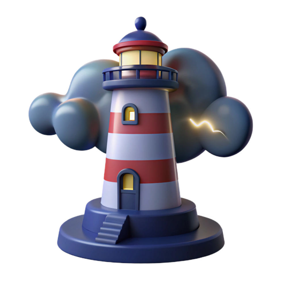 elegant traditional Cartoon Lighthouse 3D Render 4K png