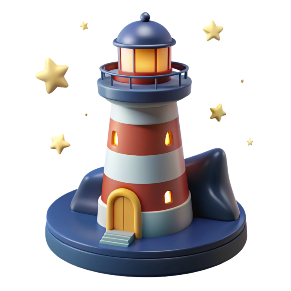 magnificent rustic Lighthouse 3D Model Night Scene Illustration genuine png