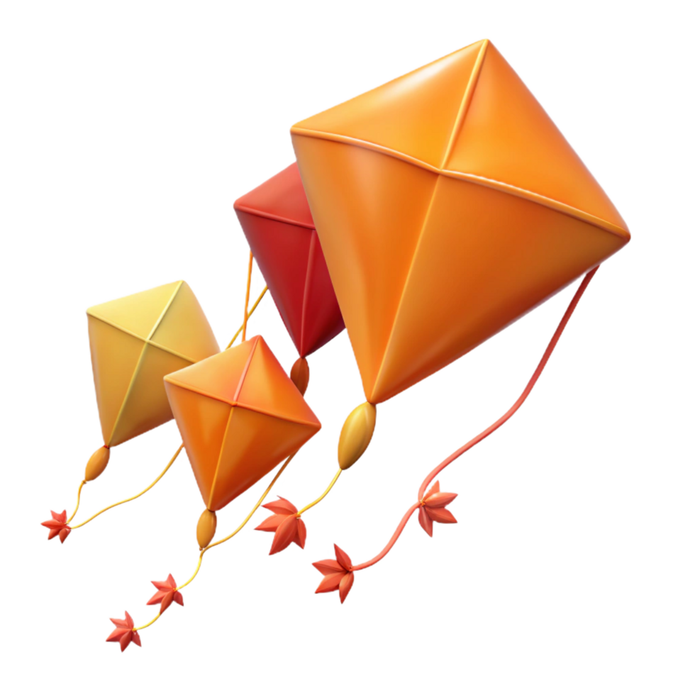 wonderful rustic Autumn Kites 3D Render authentic png