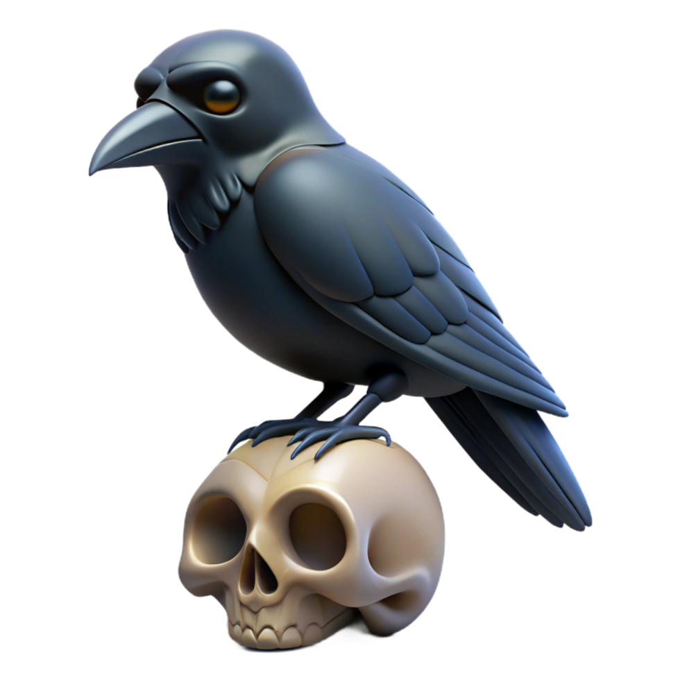 stunning rustic 3D Render Raven on Skull authentic png