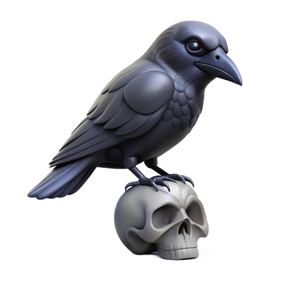 extraordinary traditional 3D Render Raven Skull Illustration authentic png