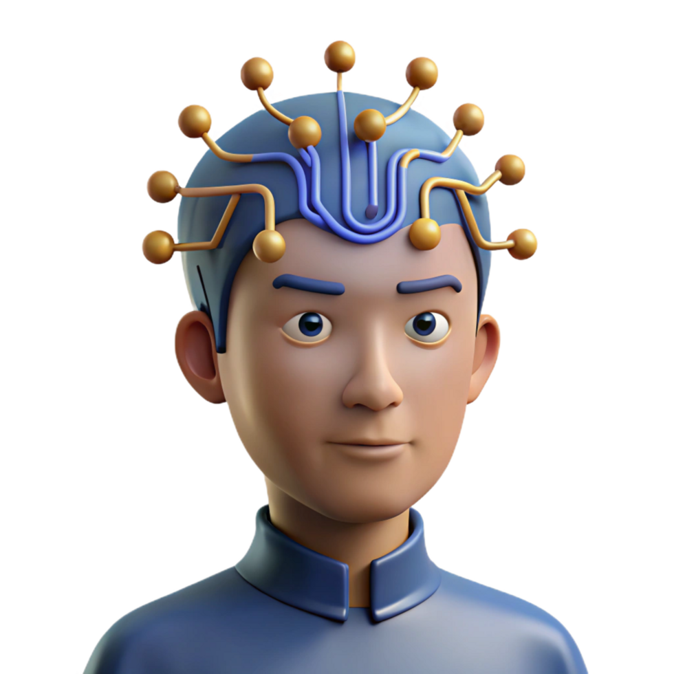 magnífico rústico 3d desenho animado Garoto com neural conexões genuíno png