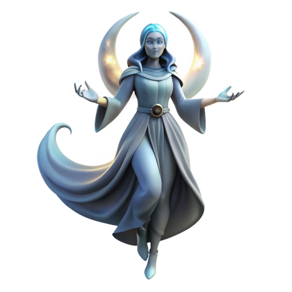 dramatic contemporary 3D Render Moon Goddess Illustration detailed png