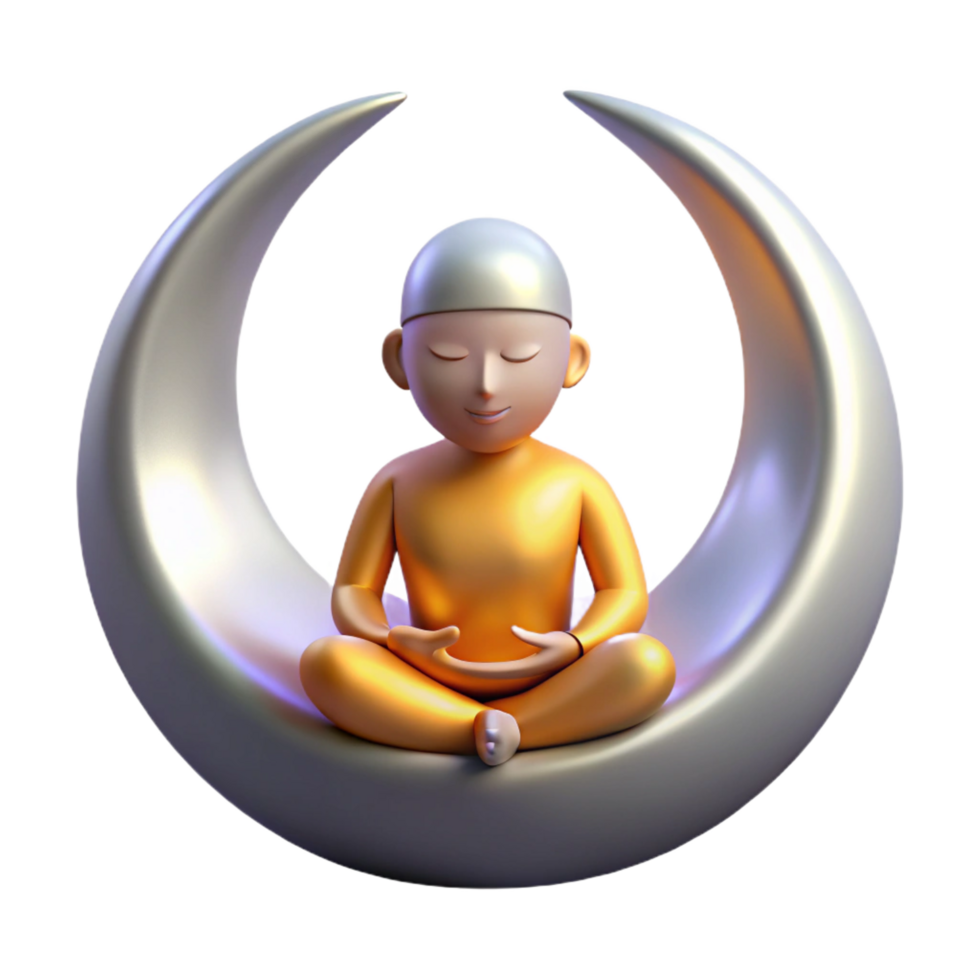 extraordinary modern 3D Render Golden Figure Meditating on Crescent Moon exclusive png