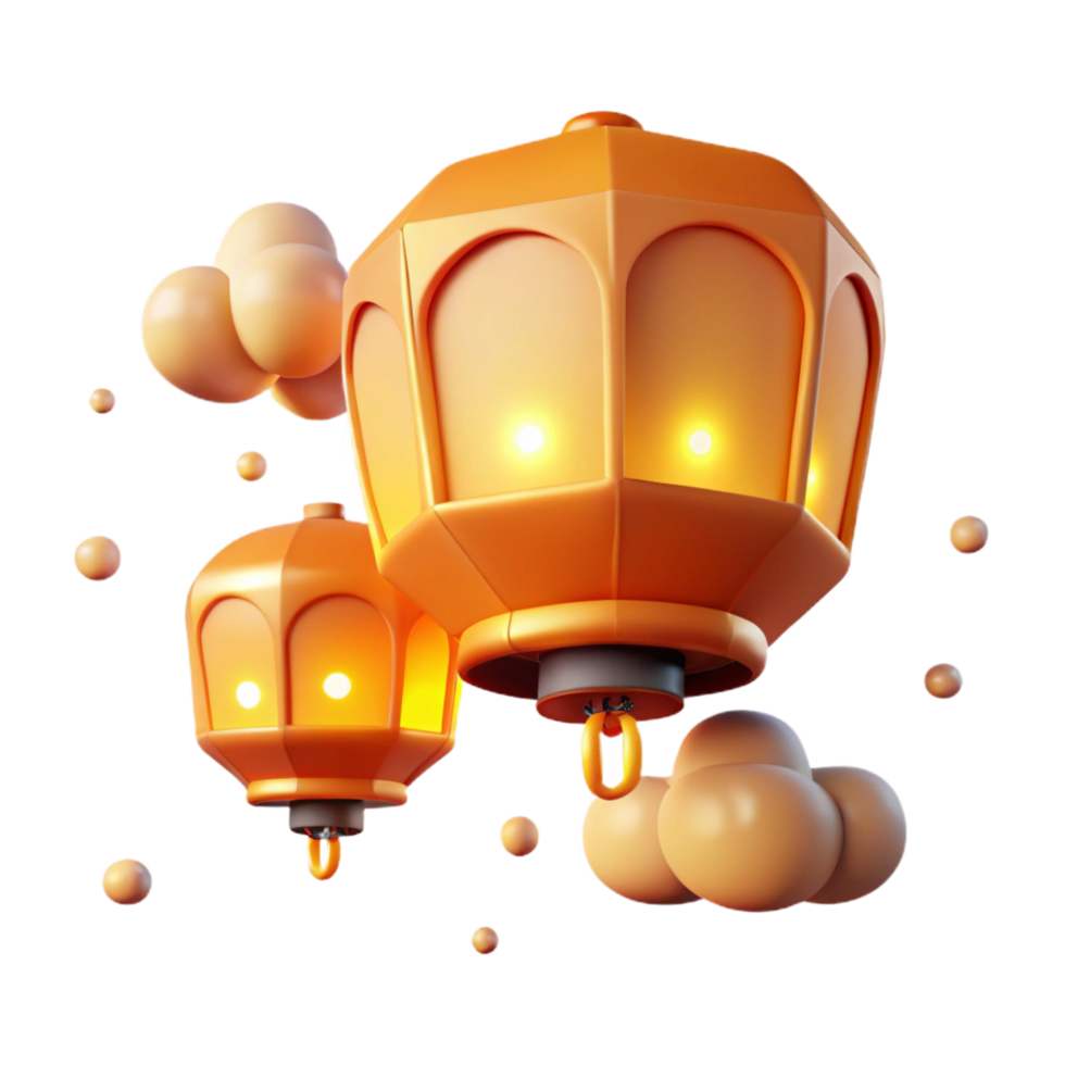 extraordinary abstract 3D Render Orange Lanterns Festive Illustration 4K png