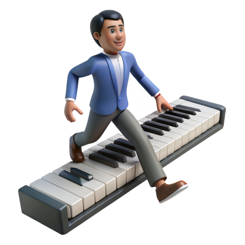serene modern 3D Illustration Man Running on Piano Keys high resolution png