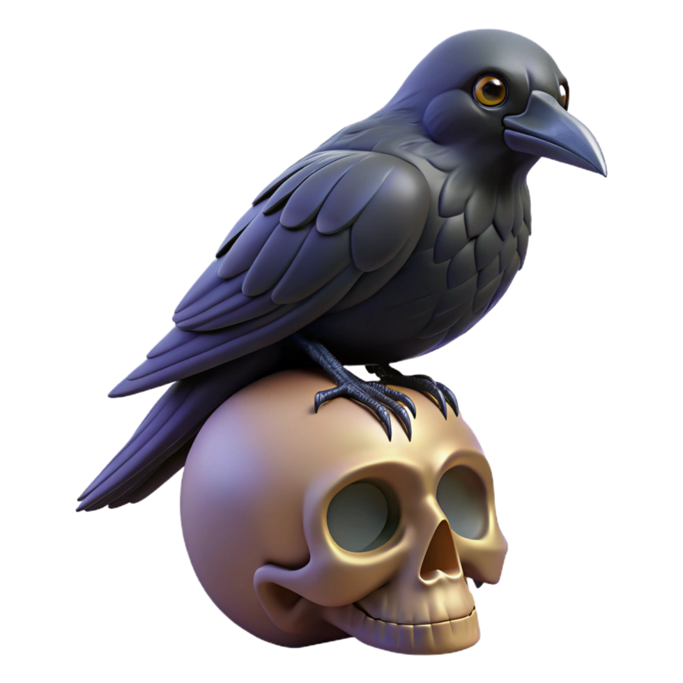 stunning modern 3D Render Raven on Skull genuine png