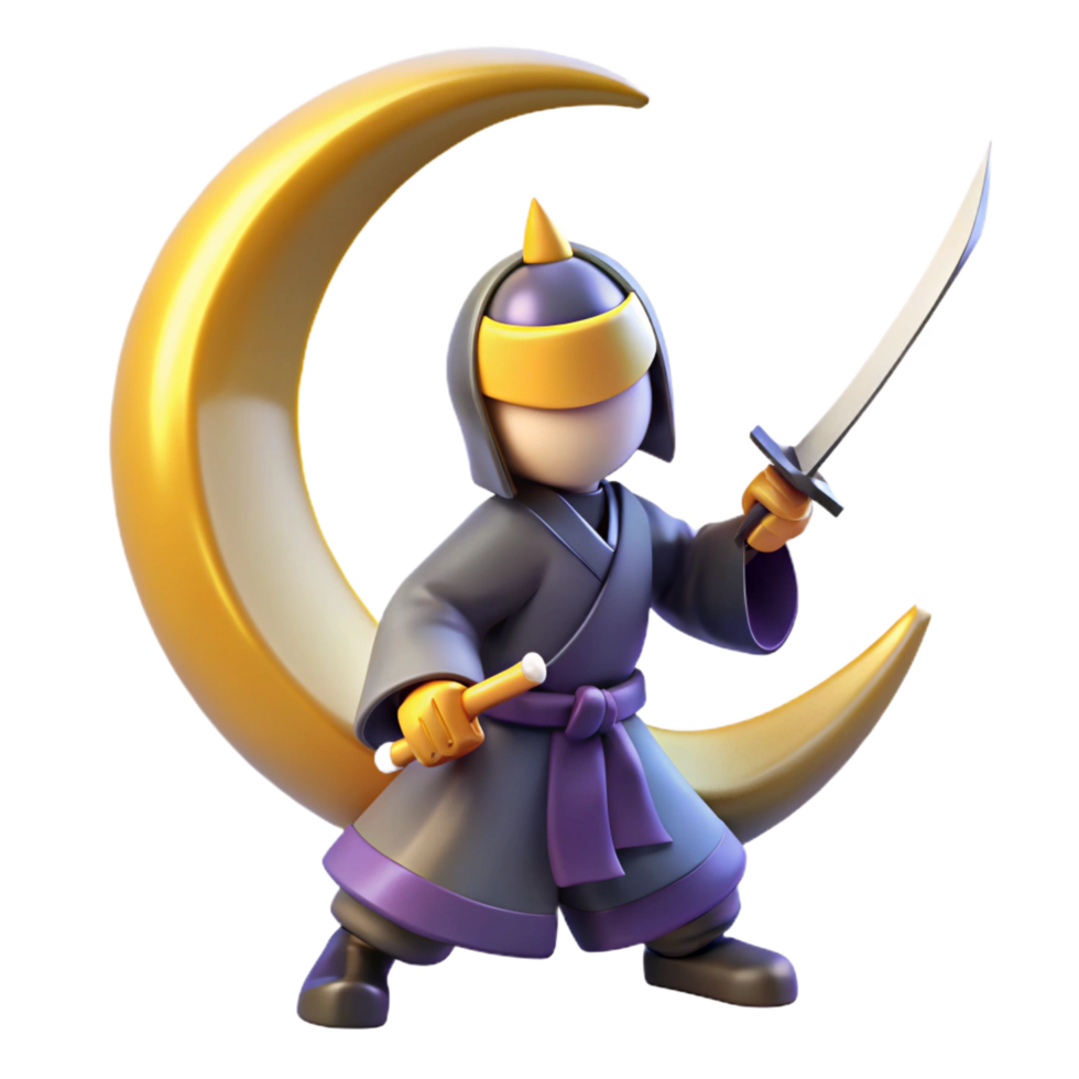 wonderful rustic 3D Render Cartoon Warrior with Crescent Moon exclusive png