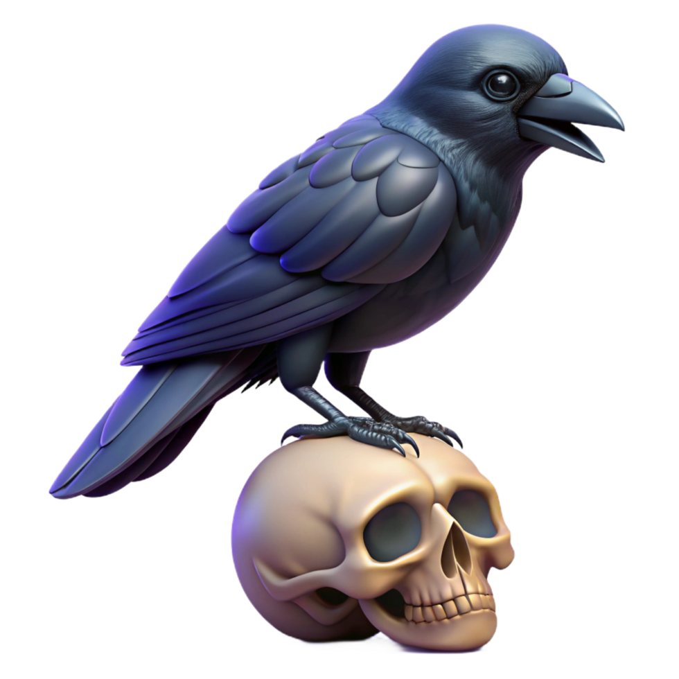 elegant minimalist 3D Render Raven on Skull authentic png