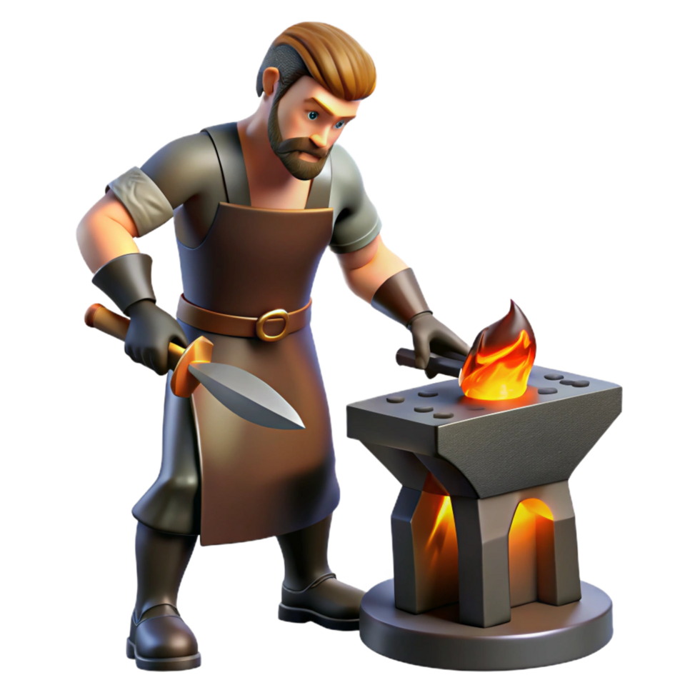 magnificent minimalist Blacksmith 3D Illustration Crafting a Weapon detailed png