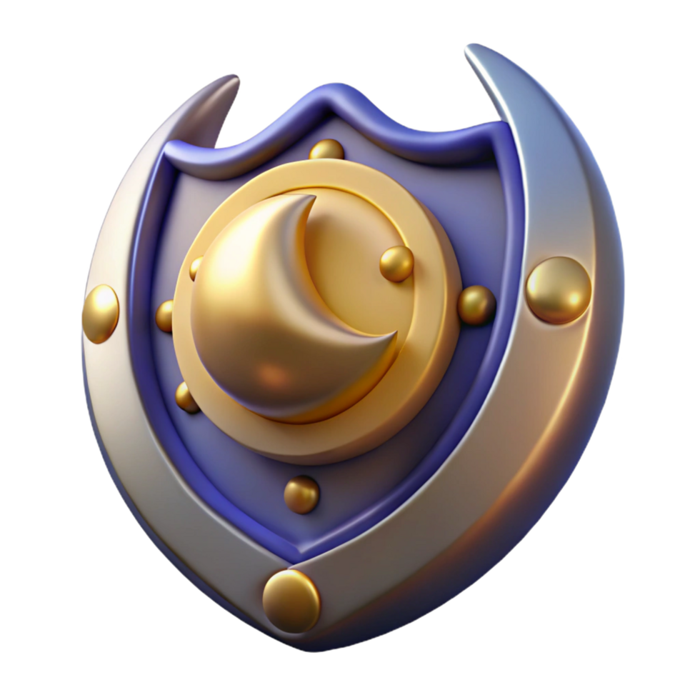 impressive minimalist 3D Render Golden Crescent Moon Shield authentic png