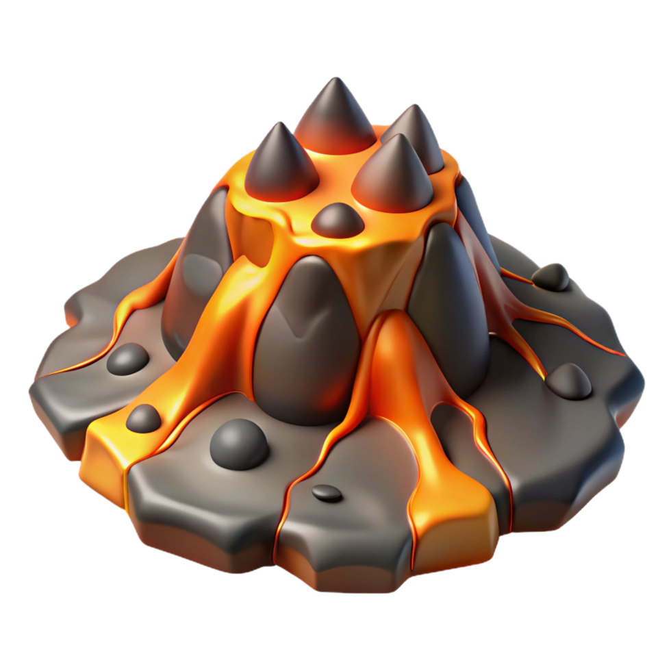 elegant rustic Stylized 3D Lava Volcano Illustration professional png