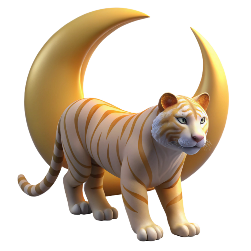 impressive contemporary 3D Render Golden Tiger Crescent Moon high resolution png