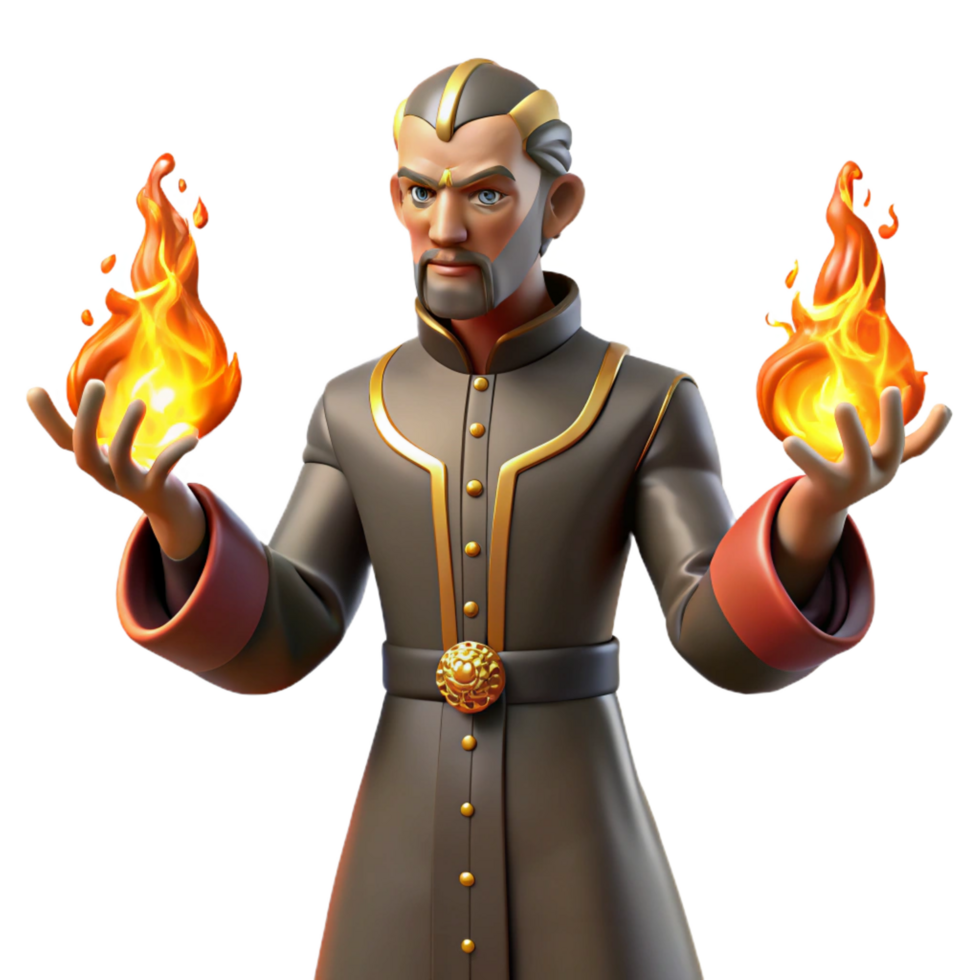 extraordinary abstract 3D Render Wizard with Fire Magic exclusive png
