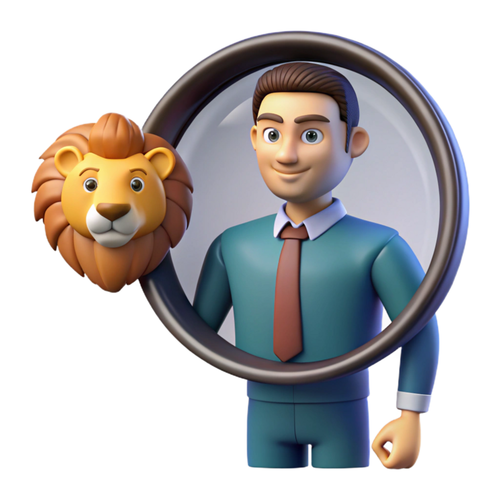 beautiful vintage 3D Illustration Businessman and Lion professional png