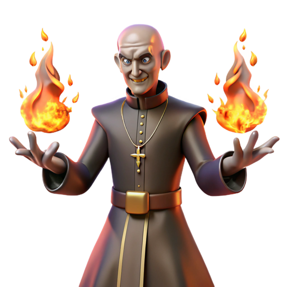 dramatic artistic 3D Render Evil Priest Fire Magic Illustration exclusive png