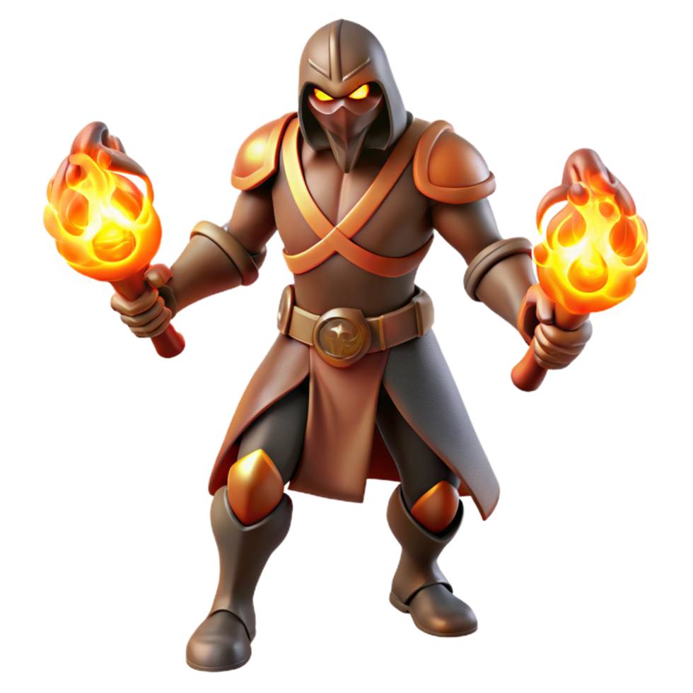 elegant modern 3D Render Fire Mage Fantasy Warrior detailed png