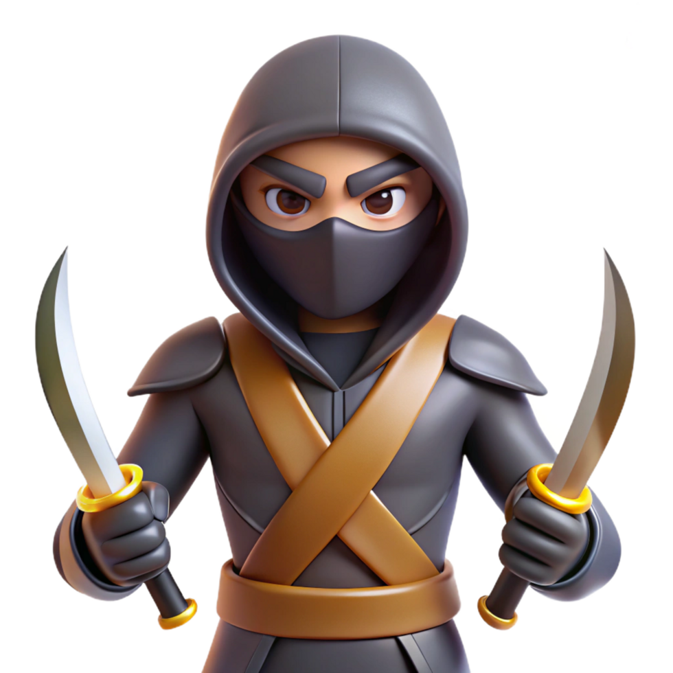 magnificent rustic 3D Cartoon Ninja Illustration detailed png