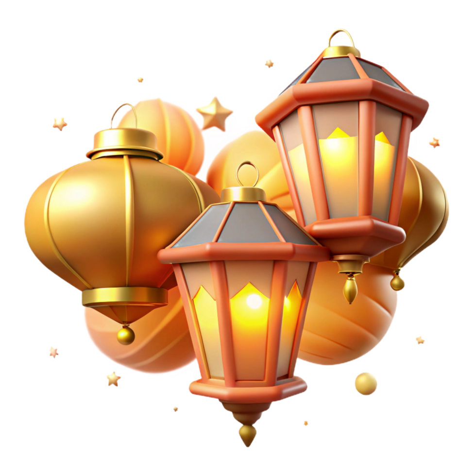 impressive creative Golden Lanterns 3D Render authentic png