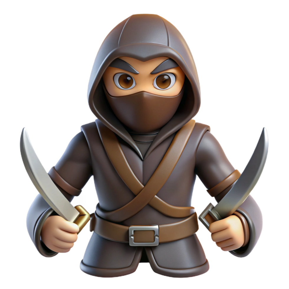 impressive minimalist Cartoon Ninja 3D Render original png