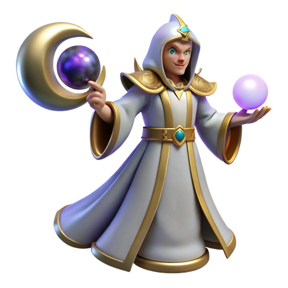 wonderful classic Young Wizard 3D Render premium png