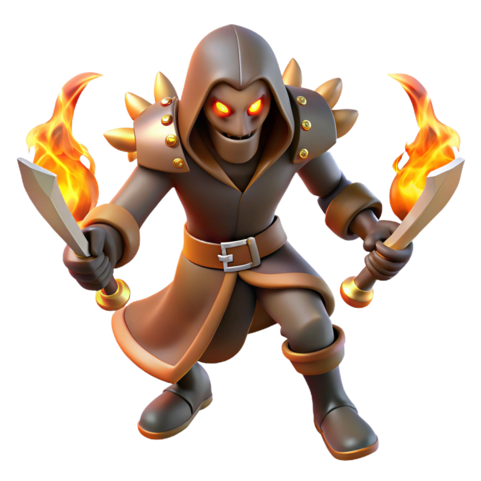dramatic artistic Fiery 3D Render of Hooded Figure authentic png