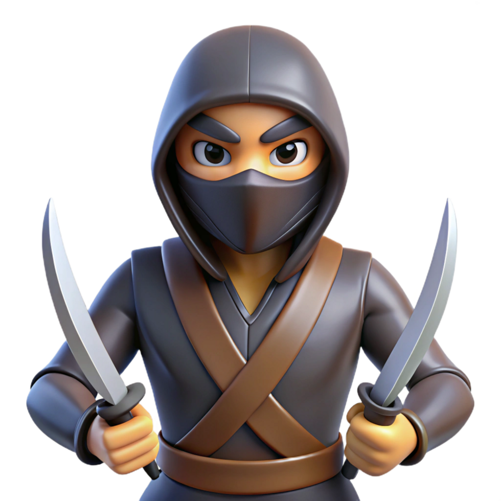 wonderful rustic 3D Cartoon Ninja with Daggers Illustration high quality png