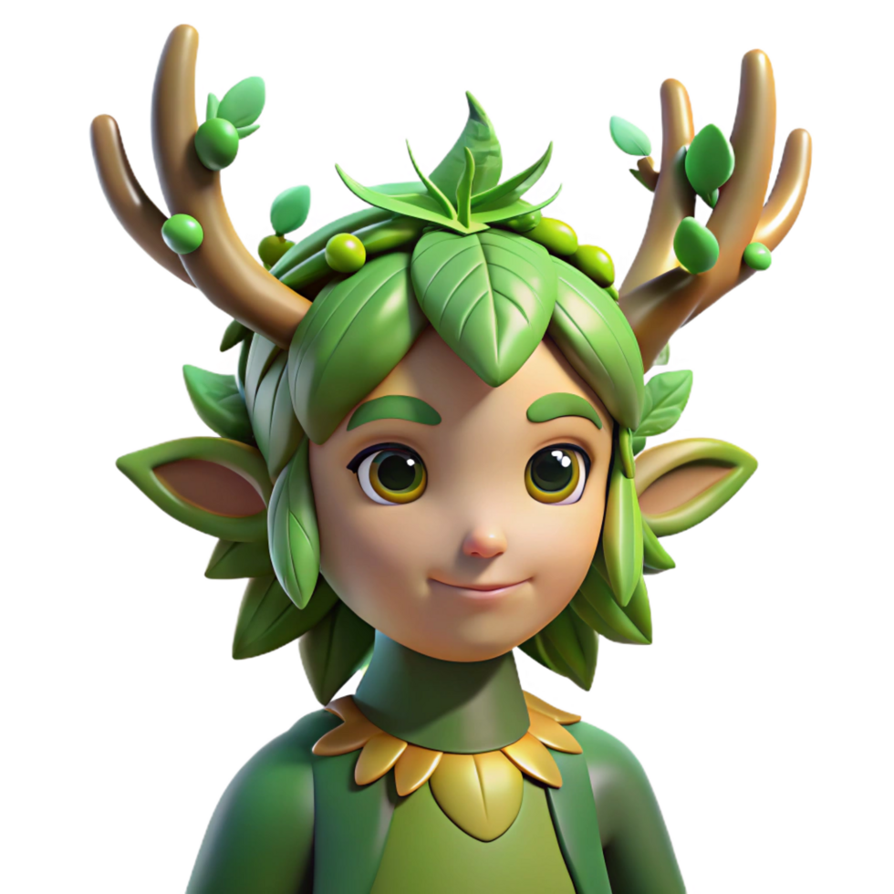 stunning abstract 3D Render Green Faun Illustration detailed png