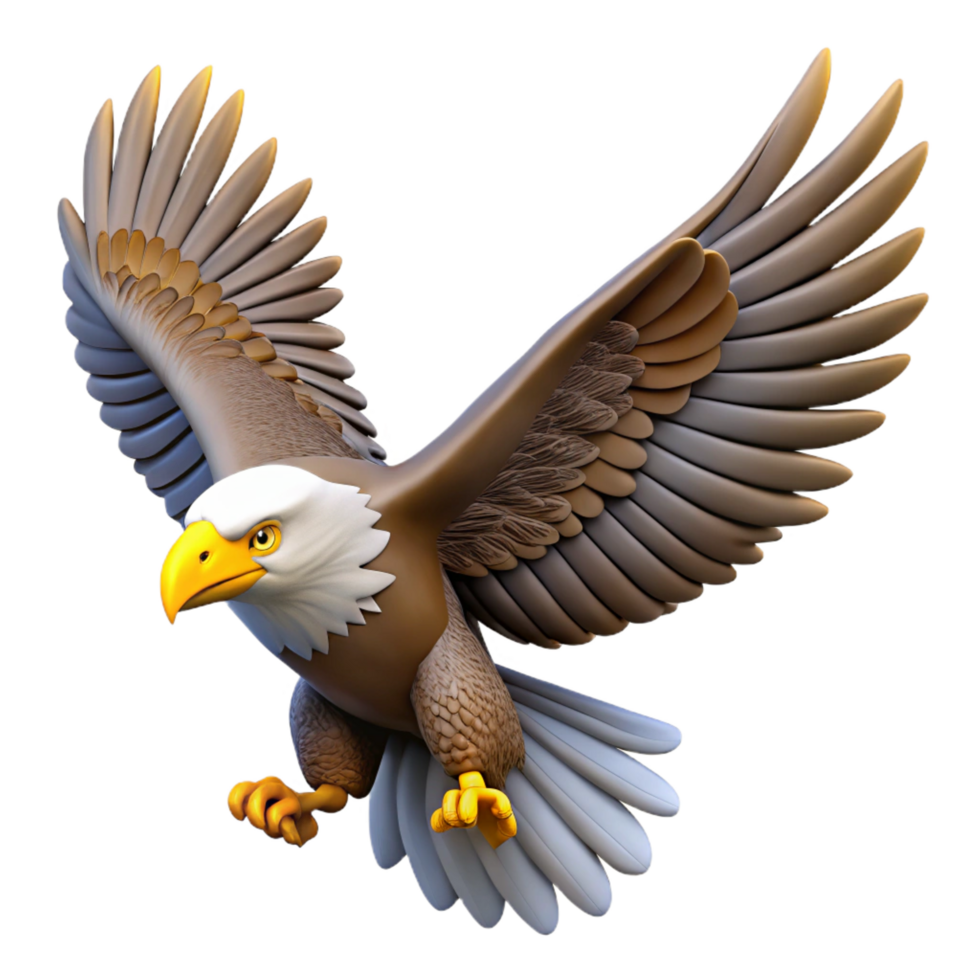 dramatic vintage Cartoon Bald Eagle 3D Render authentic png