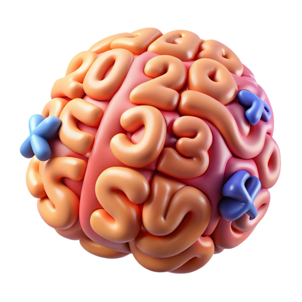 magnificent creative 3D Brain Model with Numbers Illustration detailed png