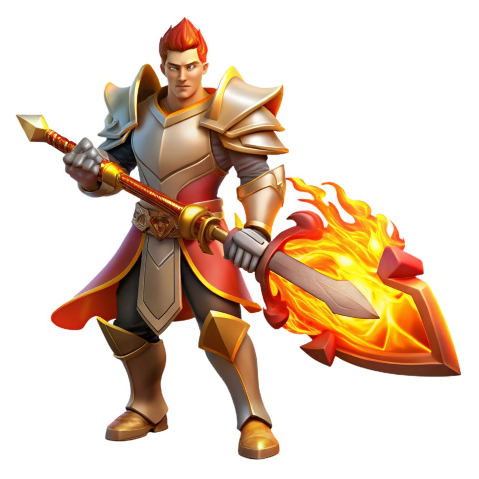beautiful rustic Fiery Knight 3D Illustration high quality png