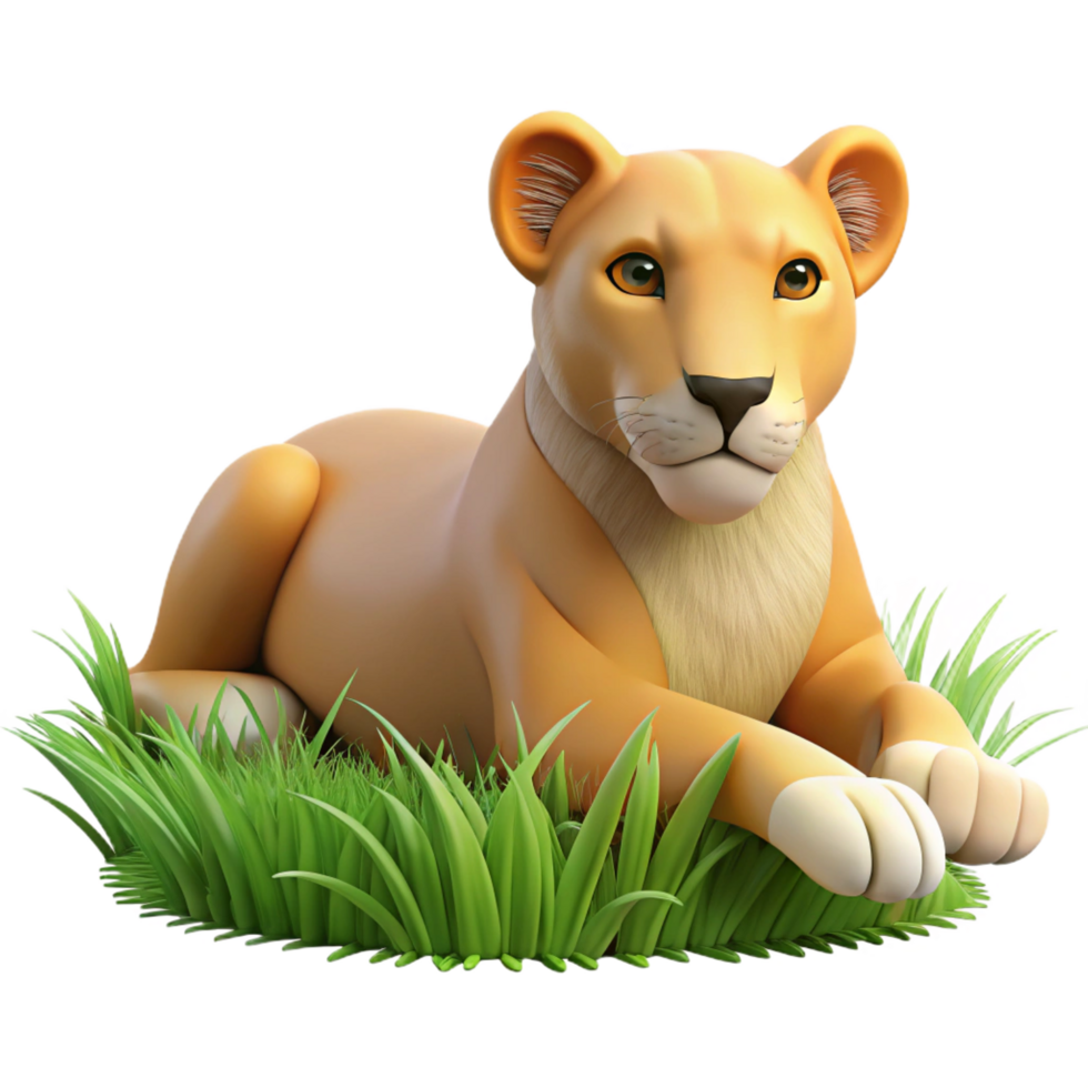 beautiful contemporary Cute Lioness 3D Render in Grass authentic png